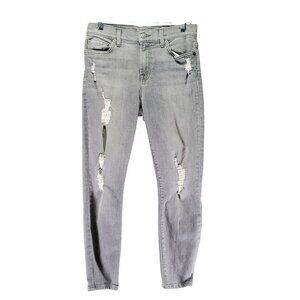 7 For All Mankind Jeans Womens Size 27 Gray Ankle Skinny Distressed Raw Hem Deni